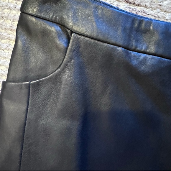 NWT All Saints Black Leather Midi Skirt w/ angular slit, pockets & front zipper - Picture 4 of 13